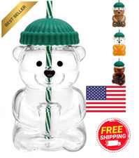  Bear Glass Cup with Lid and Straw Borosilicate Mug Christmas Gift Idea For Her