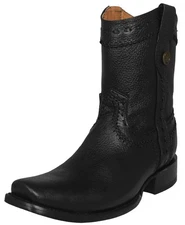 Mens Western Wear Cowboy Boots Leather Black Zip Up Handmade Square Toe