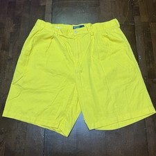 VTG Polo Ralph Lauren Tyler Short Mens 38 Fits 36 Yellow Pleated Chino Preppy
