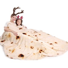 Beige Burrito Tortilla Taco Throw Blanket 71 Inch Soft Flannel Funny Gift