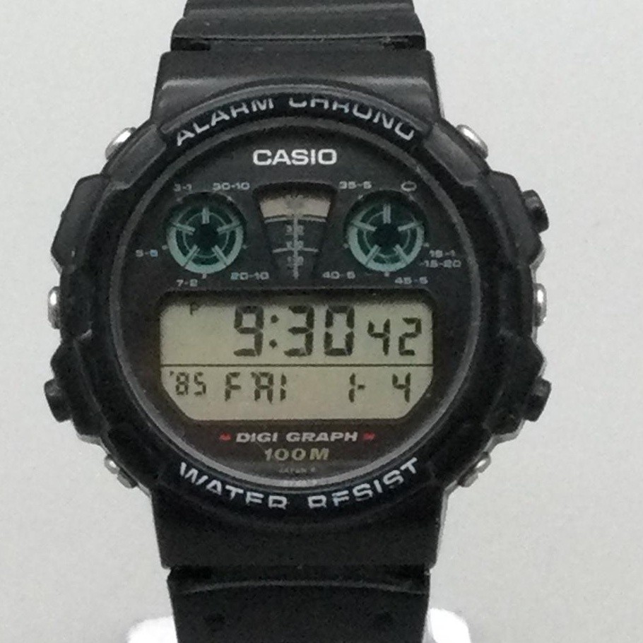 Vintage Casio 828 DGW-30 Mens Watch 39mm Black Digi Graph Digital