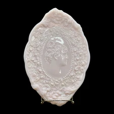 Vintage Fostoria Cameo-Style Jenny Lind Roses Vanity Tray Pink Milk Glass