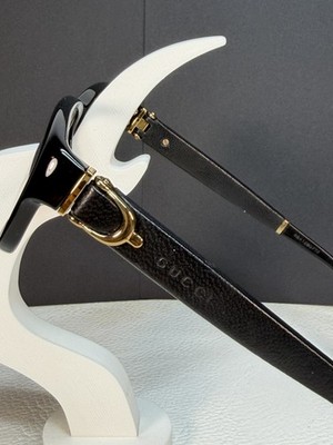 Gucci GG 3639 75Q135 Black Leather Gold Metal Optical Frame Eyeglasses Preowned