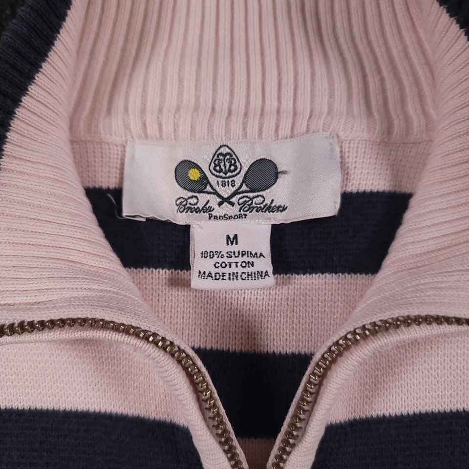 Brooks Brothers ProSport Pink Black Striped Zip Cardigan Sweater M Supima Cotton - Image 3 of 4