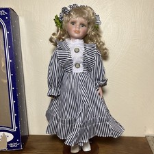 Vintage Porcelain Doll 16” Blonde Hair Blue Eyes with Box Victorian Girl