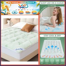 NEW Mattress Topper Twin Size Cooling Bamboo Rayon 1000GSM Plush Pillow Top