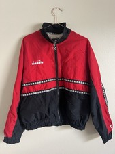 DIADORA Vintage Soccer Jacket Men  s Size S Red  Black Nylon Windbreaker
