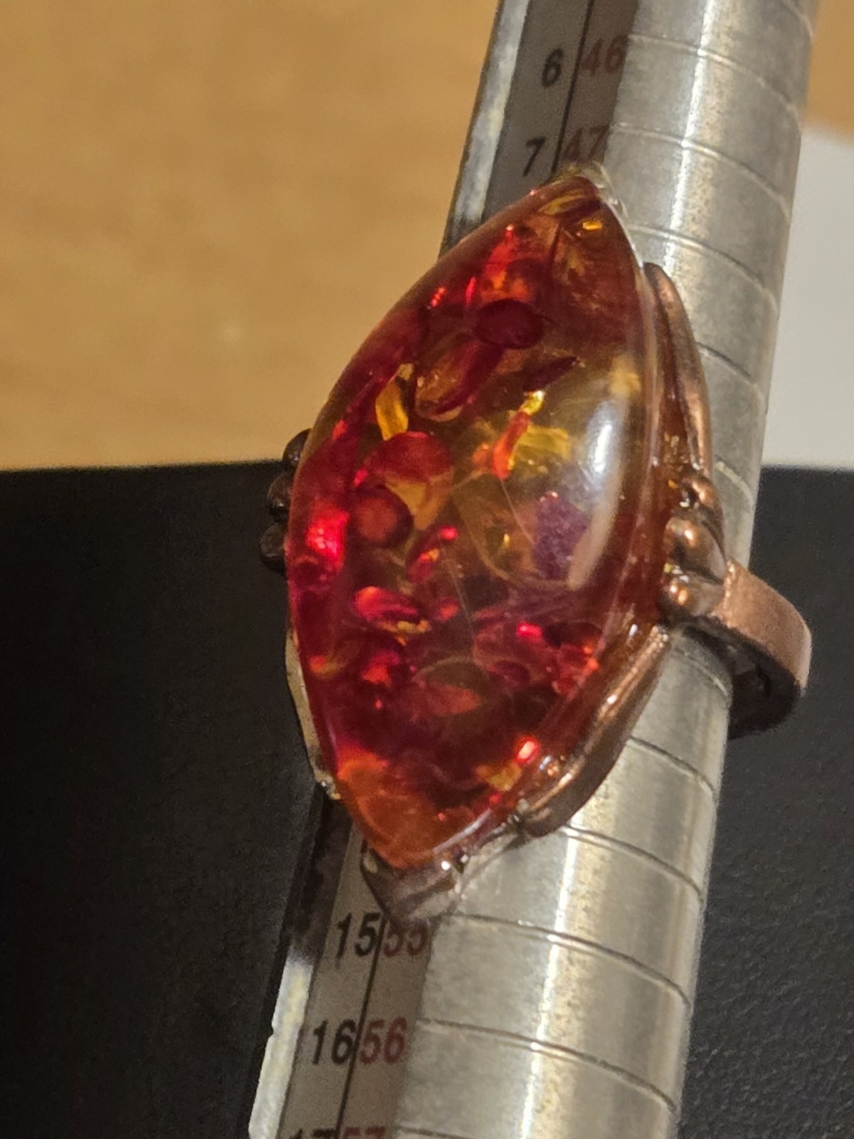 Vingage Extra Large Amber Statement Ring Silver C… - image 17