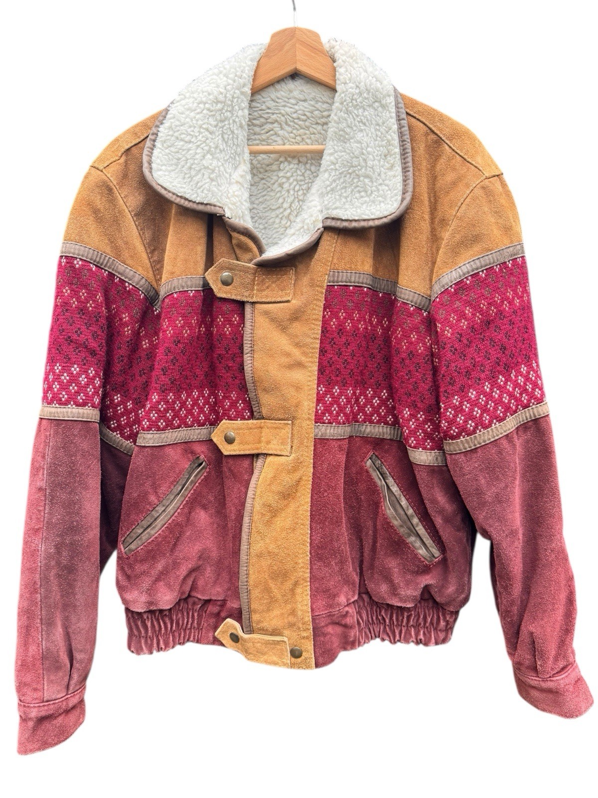 Vintage Shearling Jacket Patchwork Suede Lined Sh… - image 5