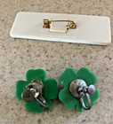 VINTAGE GREEN SHAMROCK SCREW ON EARRINGS & "I LOVE YOU" PIN — photo 2