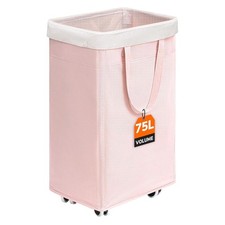 Slim Laundry Hamper with Wheels 75L Collapsible Rolling Laundry Basket for Li...