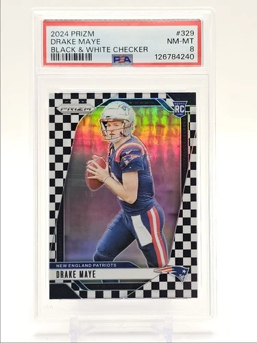 DRAKE MAYE 2024 PANINI PRIZM ROOKIE BLACK & WHITE CHECKER RC PSA 8 Q0004