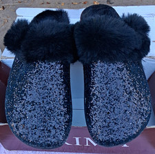 Women s Black Faux Fur Mule Slip-On Slippers Fur Trim Size 8 PRI-066