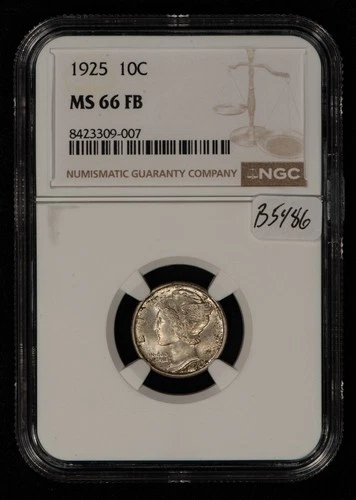 1925 10c Mercury Silver Dime - FSB Full Split Bands - NGC MS 66 FB - SKU-B5486