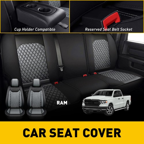 Leather Car Seat Covers Full Set For Ram 1500 2500 Crew Cab 2009-2022 Waterproof - Picture 12 of 14