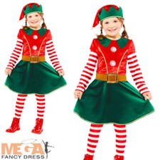 Girls Elf Fancy Dress Santas Little Helper Christmas X-mas Kids Childs Costume