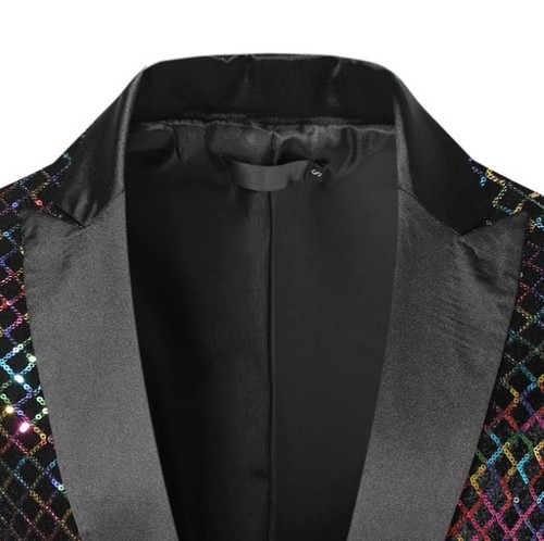 Chaqueta de lentejuelas para hombre con solapa de pico de un botón ajustado abrigo informal cárdigan elegante - Imagen 10 de 19