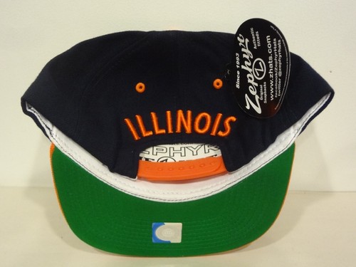VTG NCAA Illinois Fighting Illini LOGO Snapback Hat 90s Zephyr NWT Wool Blend - Picture 2 of 4