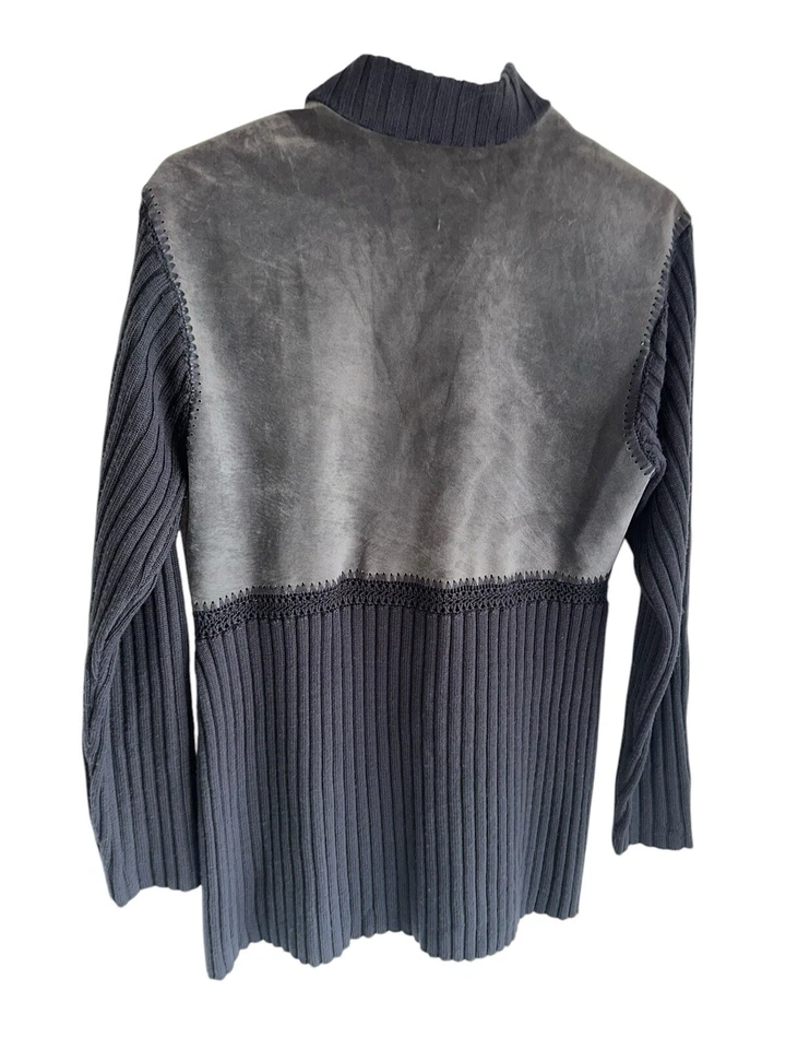 Jaqueta suéter J Jill lã camurça couro crochê botão para cima tamanho XS cinza sem forro - Imagem 4 de 4