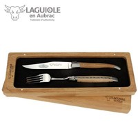 Laguiole En Aubrac - Set 1 Steakmesser + 1 Gabel - Eiche - Besteck Frankreich