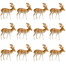 12pc Reindeer Cake Topper Set Christmas Yule Log Cupcake Plastic Snow Decoration