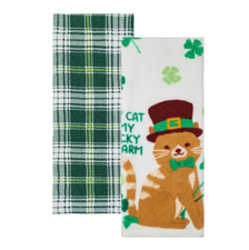 Celebrate Together St. Patrick's Day Lucky Charm Cat Shamrock Kitchen Towel Set