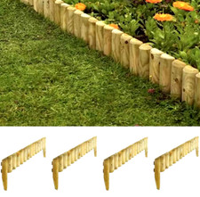 Wooden Log Picket Fence Panels Garden Wood Lawn Border Flower Edging Fencing