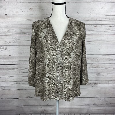DR2 by Daniel Rainn Womens Blouse Size Small Brown Animal Print 3/4 Sleeve