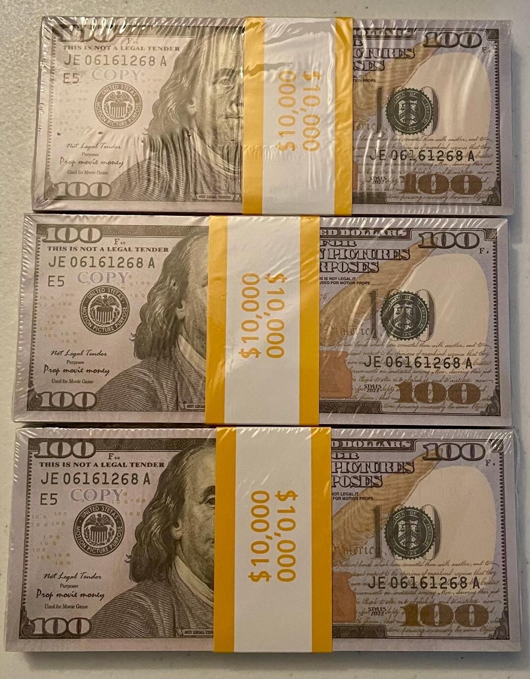 $100 Bills (3-pack) Prop Replica Money for Movies, Parties, Tik Tok, Instagram