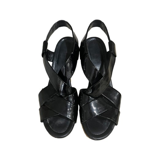 Cole Haan Air Dinah Women's 9.5B Black Patent Leather Criss Cross Wedge Sandals - Picture 7 of 10