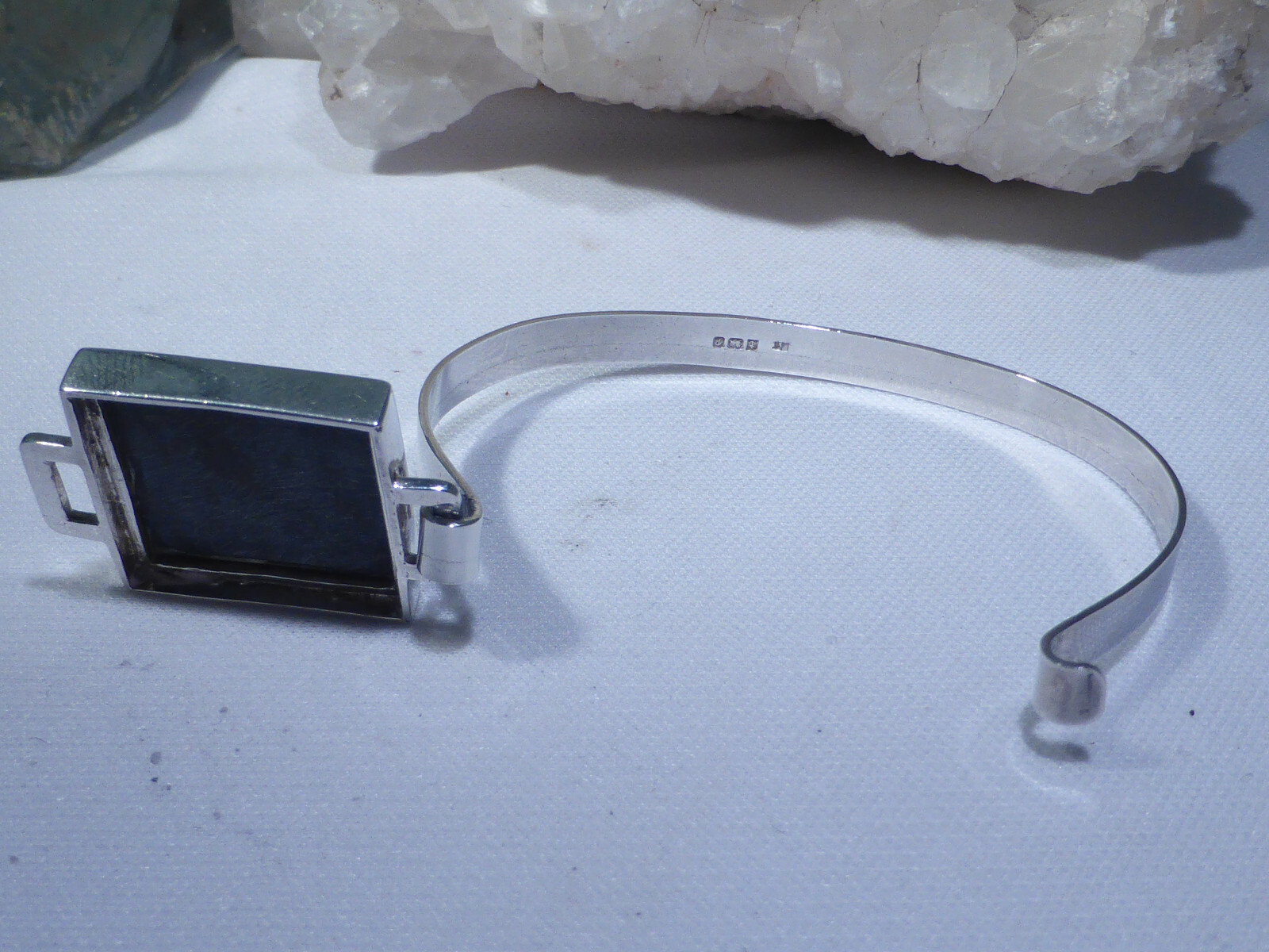 Solid Silver Bangle Onyx Stone Bracelet Hinged UK… - image 18