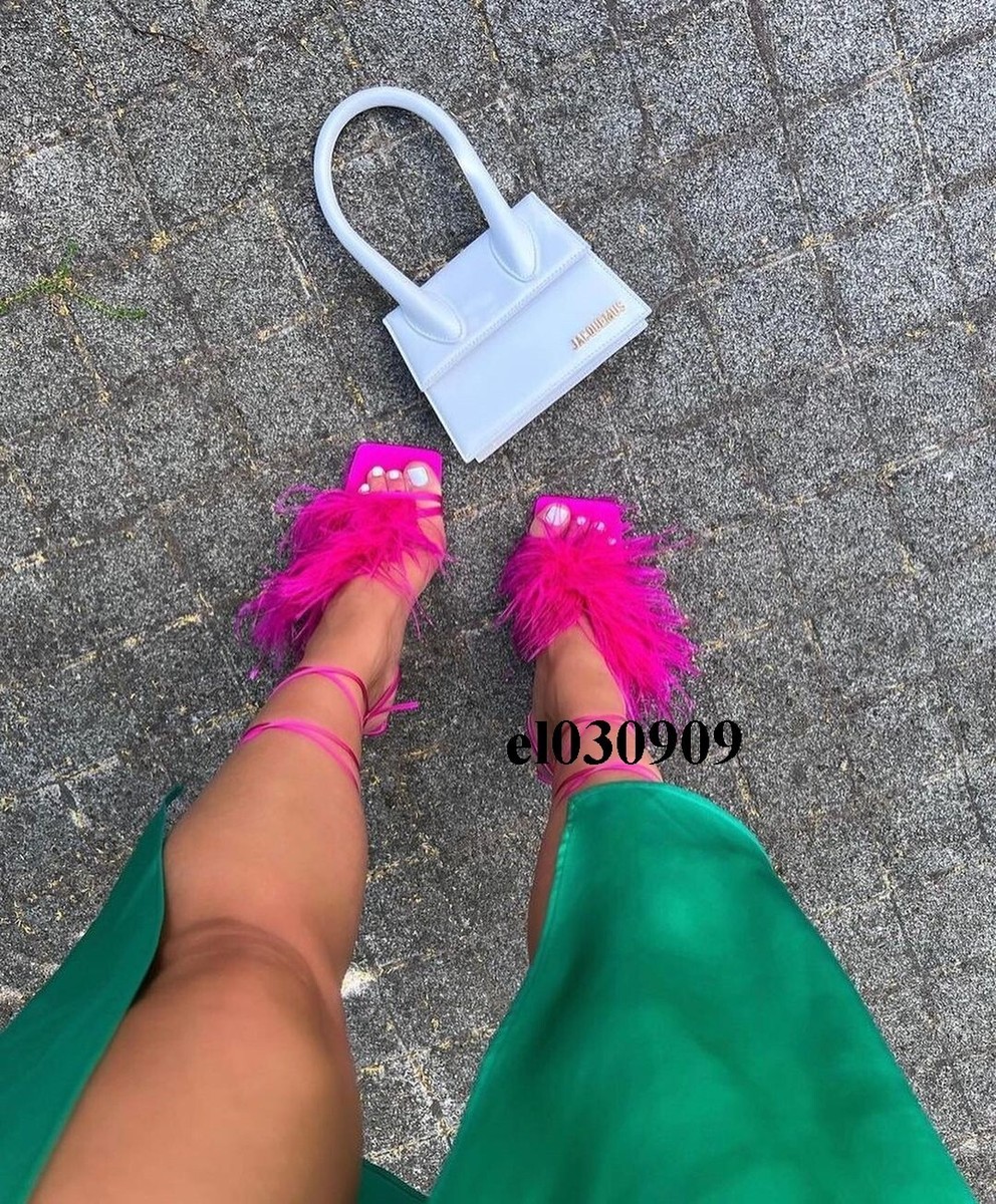 ZARA NEW WOMAN STRAPPY HIGH-HEEL SANDALS WITH FEATHERS