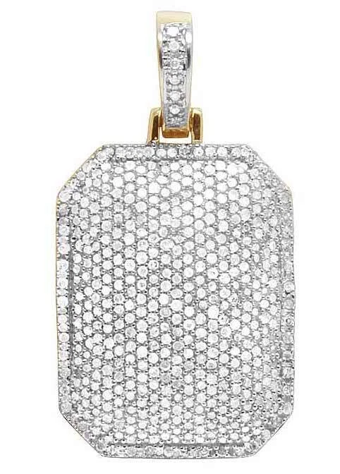 Men s 10K Yellow Gold Iced Dome Pillow Real Diamond Charm Pendant