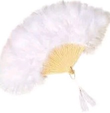 WHITE FEATHER HAND FAN LADIES BURLESQUE FANCY DRESS COSTUME