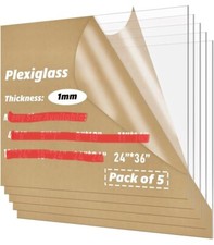 5 Pack, 1mm / 0.04  Clear Acrylic Sheet, Plexiglass Plastic Sheet 24" x 36"
