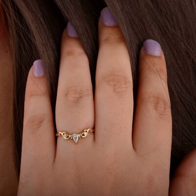 Birnenschliff Diamant Ring massiv 18K Gelbgold Handarbeit Ehering für Bräute.