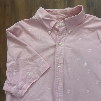 Ralph Lauren Polo Men's M Button Down AOP Palm Trees Pink S/S Oxford Shirt Beach