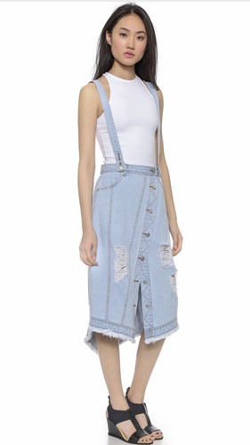 SJYP Distresses Denim Skirt Suspenders 