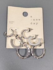 A New Day Set of 3 Silver Tone Small Hoop Pierced Earrings Nickel Free