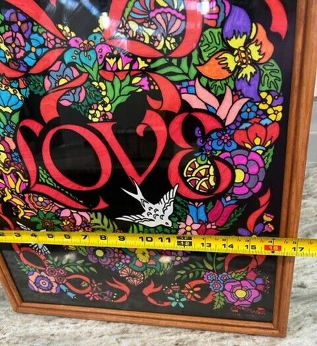 Vintage Fuzzy Posters Black Velvet Poster LOVE Western Graphics Love Cat No 7156 - Picture 2 of 6