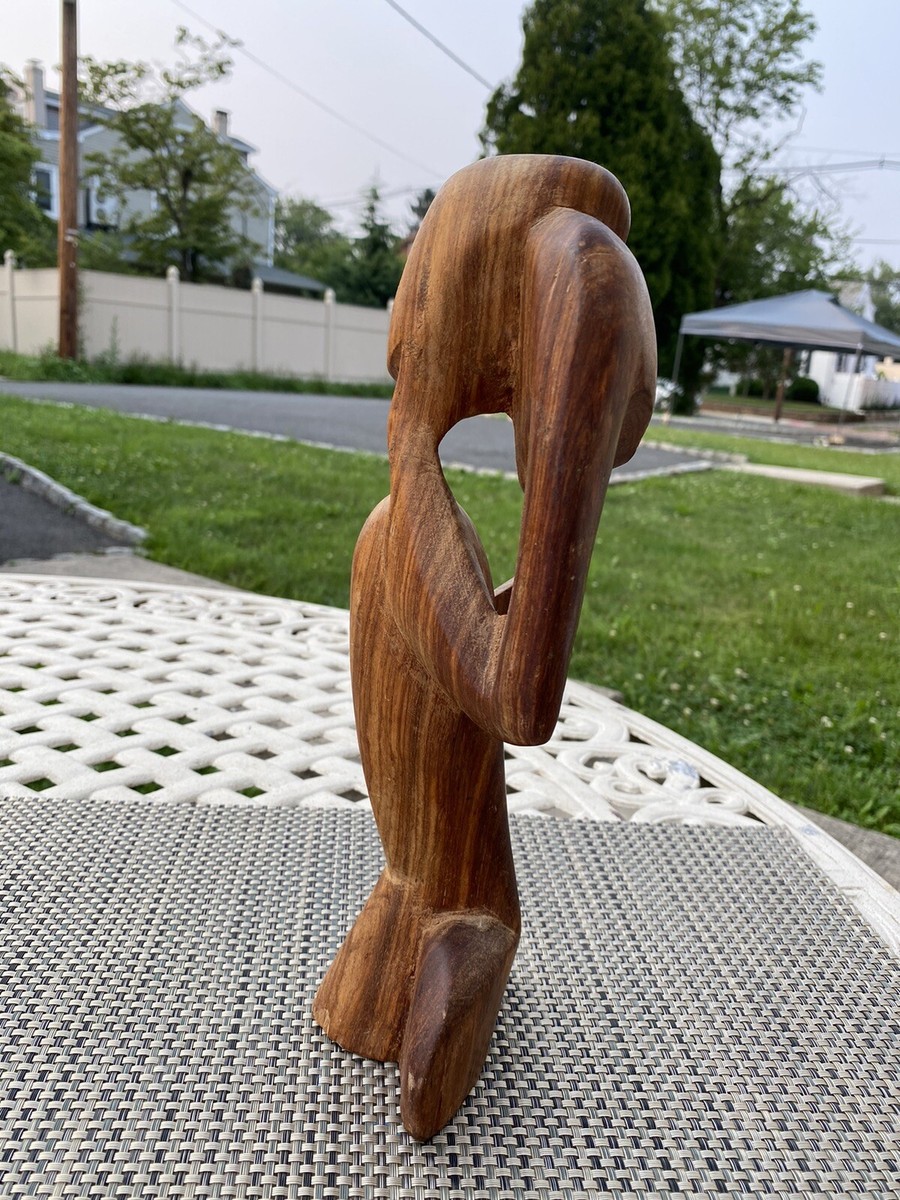 Vintage 12.5” Tall And Heavy Hand Carved Wood Male Figurine