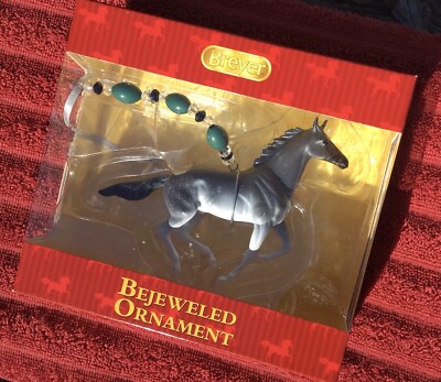 New Breyer Horse Christmas Ornament Bejeweled Blue Roan Mustang Green Beads