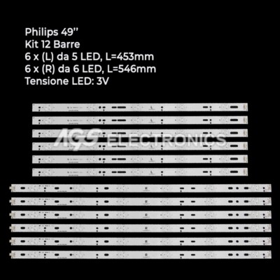 KIT 12 BARRES LED-STREIFEN-PHILIPS GJ-2K15-XM-D2P5C1-490-D611-C1 49PUF6701T3