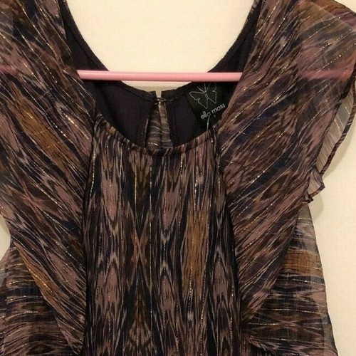 Ella Moss, Women's Flutter Sleeve Printed Silk Dress, Size S, Metallic/Purple - Picture 5 of 5