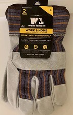 Wells Lamont 2 Pair Work  Home Heavy Duty Gloves Gray cowhide leather Large