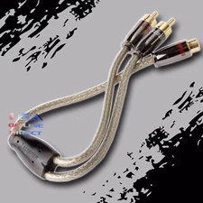 2PC Y-ADAPTER CAR AUDIO BRAIDED RCA INTERCONNECT QUAD SHIELDED CABLE HOME MARINE