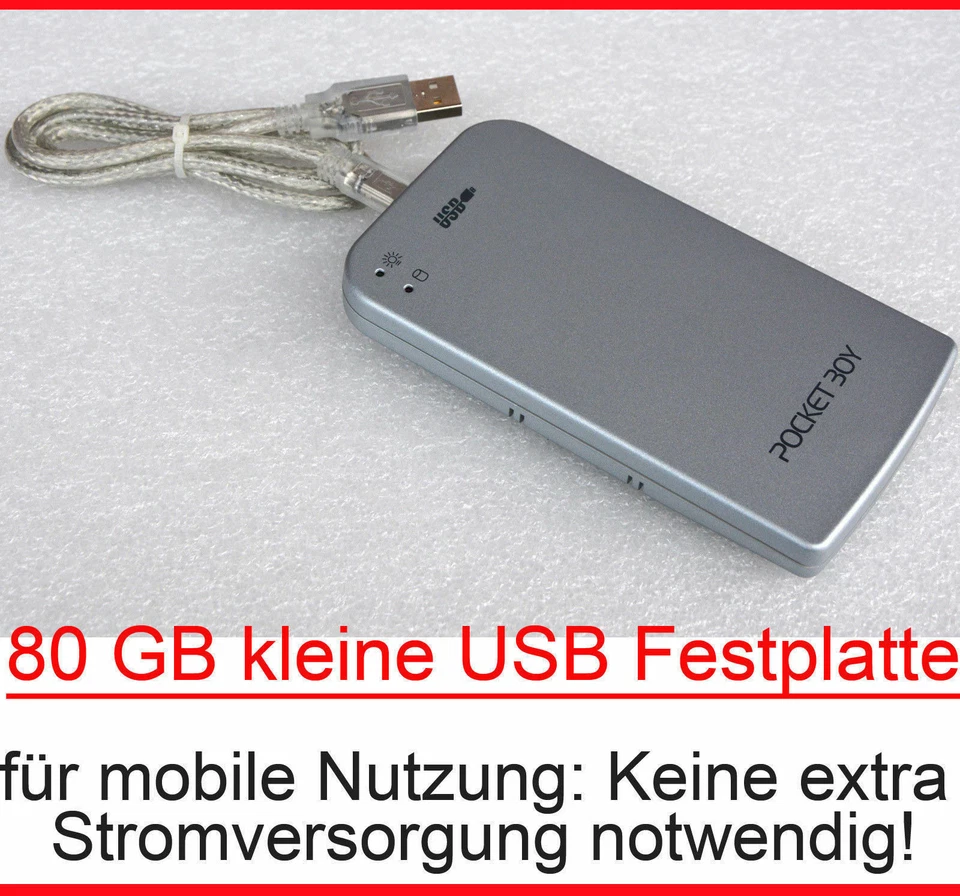 80 GB ULTRALEICHTE KLEINE MOBILE EXTERN IDE USB HARDDISC 6,35 cm 2,5" POWER USB