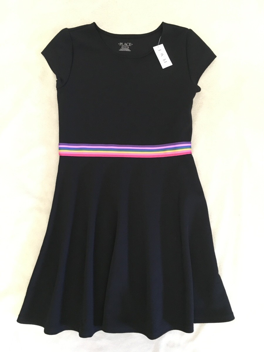 The Children's Place Dress XXL Girls Black Rainbow Nwt Swingy Twirl | eBay