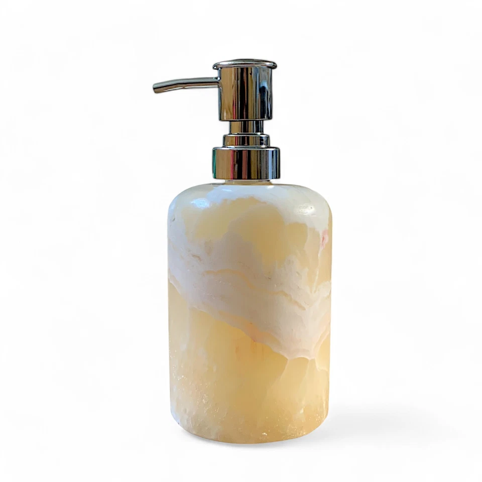 Juego de baño de mármol en ónix dispensador de jabón de vidrio nublado accesorios Foto 2 de 4