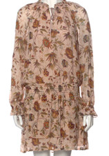 Paige Floral Paisley Tiered Mini Dress sz S: V Neck Ruffle, Smocked Waist, Flowy